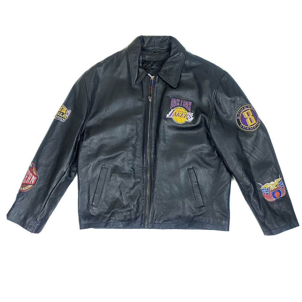 2001 Los Angeles Lakers Mens Size XL Leather Patch Jacket Back To Back Champs